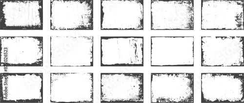 Overlay old frame and border effect torn and crumpled grunge pattern for poster or vinyl album cover. Vector of rough, dirty, grainy design, poster frame, cover.	