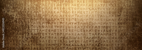 Ancient Greek text. Ancient Greek is the language of the empire of Alexander and the kingdom of the Diadochi, the Roman Empire. Background on the theme of ancient culture, archeology and history. photo