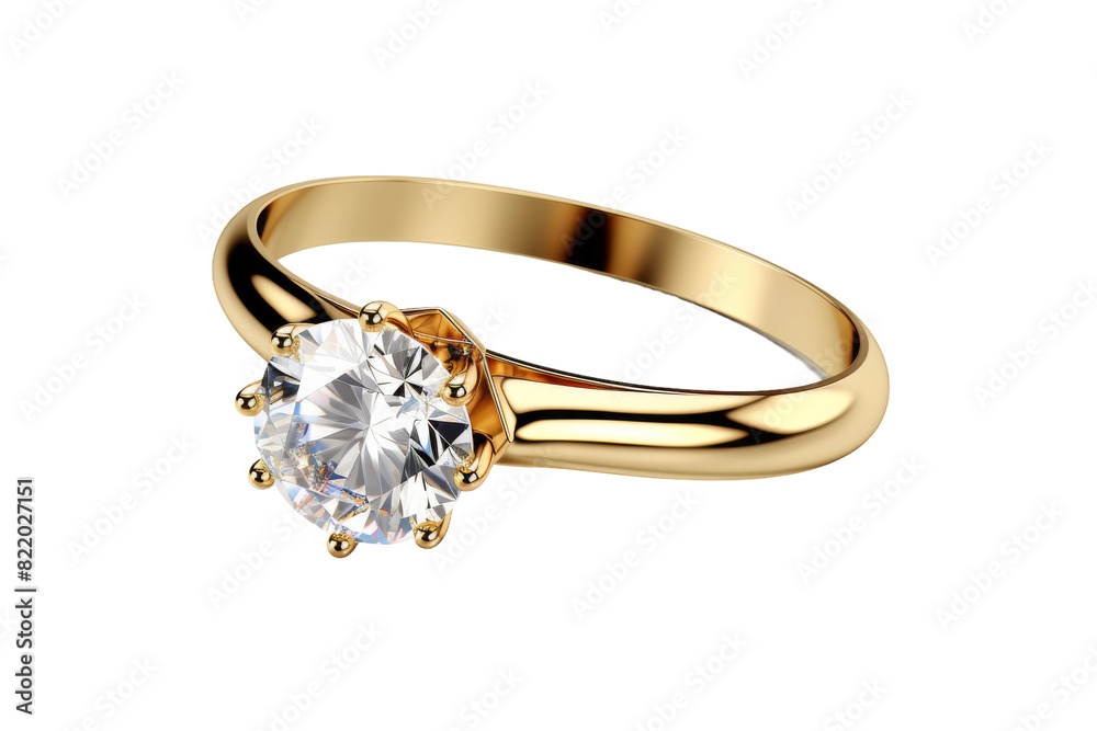 Illuminated Elegance: A Yellow Gold Ring With a White Diamond on a Clear PNG or White Background. Illuminated Elegance: A Yellow Gold Ring With a White Diamond on a Clear PNG or White Background.