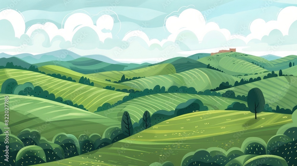 A countryside landscape with hills.