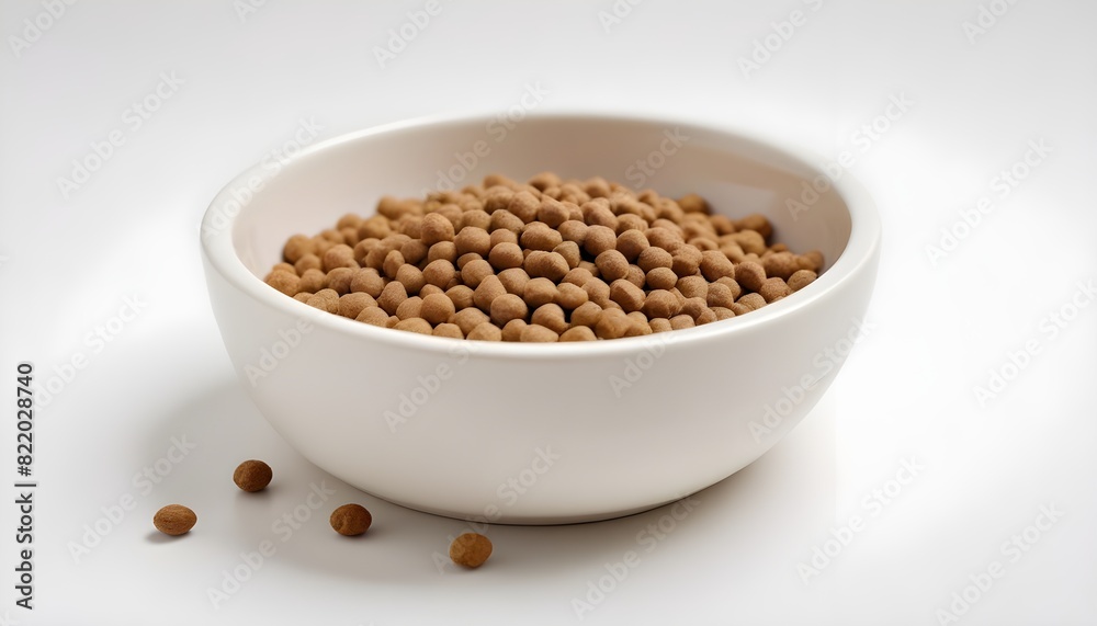 Dry cat food in a bowl, isolated on white background Dry cat food in a bowl, isolated on white background