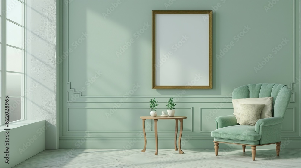 Fototapeta premium Frame mockup, chair and tea table, Hanok room interior