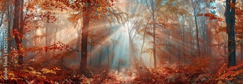 A panoramic view of a beautiful autumn forest.