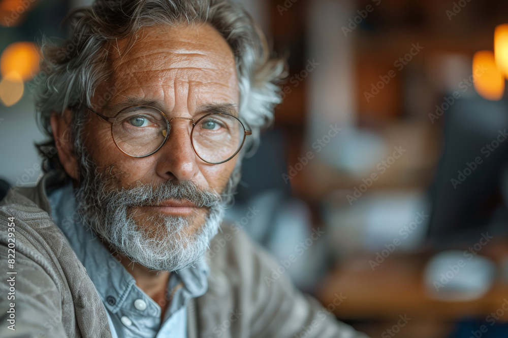 Bearded man with glasses looking at camera Bearded man with glasses looking at camera