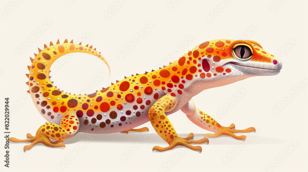 Naklejka premium Illustration of a vibrant gecko with a distinctive spotted pattern, showcasing its unique and colorful appearance.