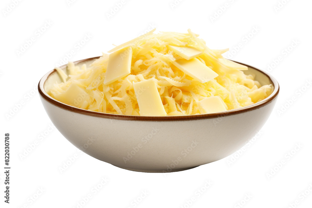 A Melodic Symphony of Shredded Cheese on a Clear PNG or White Background.
