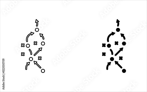 soccer tactics icon set, game success strategy in football, scheme play, vector illustration on white background.