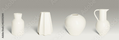 3d white ceramic vase. Isolated pottery vector. Glass bottle sculpture for flower collection with shadow. Art gallery decoration. Empty tall cylinder flowerpot. Realistic trend minimal clay urn