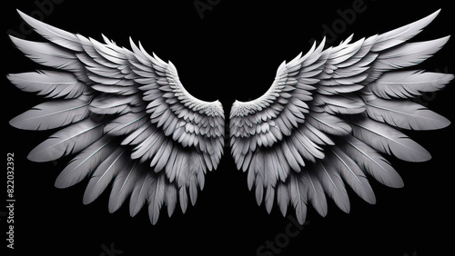 Isolated White Angel Wings on Black
