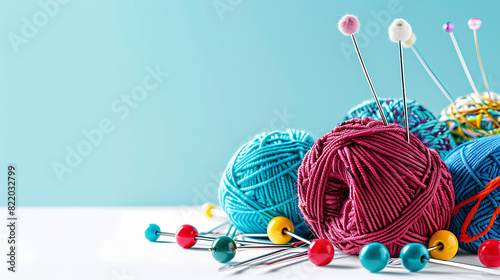 a ball of yarn with a needle and knitting needles  photo