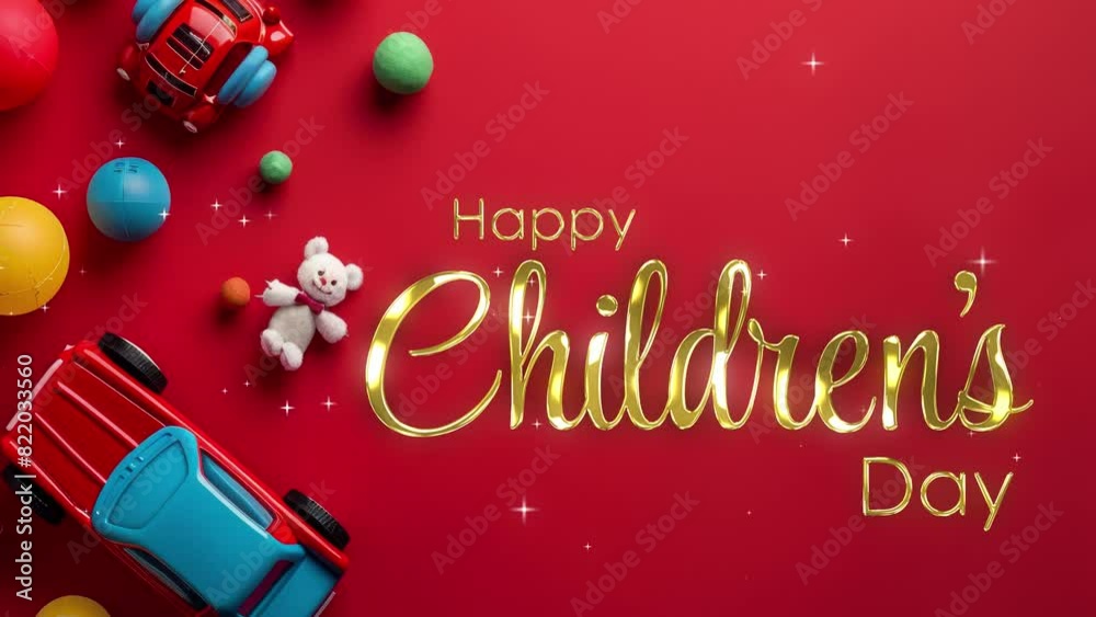 Children's day animated happy children's day lettering text background greeting world children's day 3d 4k
