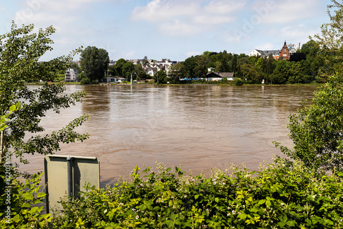 the mosel river with high water near koblenz germany