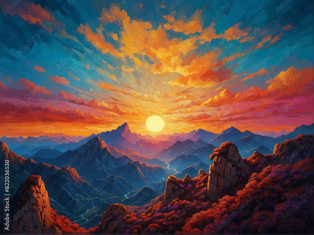 Naklejka premium Majestic Mountain Sunset View