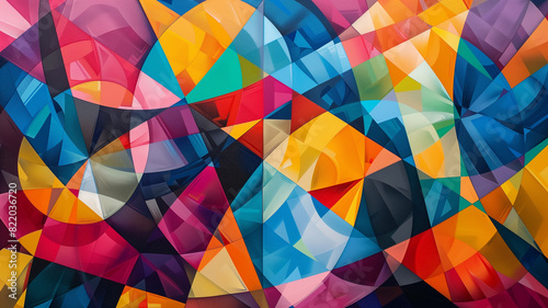 Abstract geometric artwork with overlapping colorful shapes and facets.