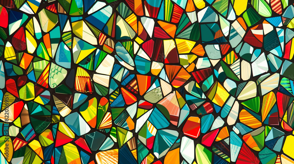 Abstract geometric artwork with overlapping colorful shapes and facets.