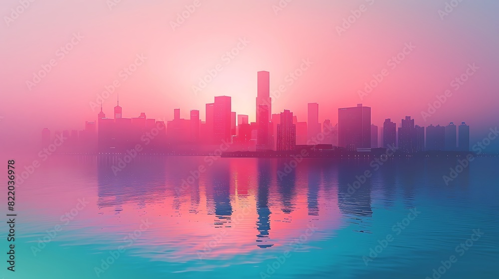 Fototapeta premium Futuristic Urban Elegance: Cityscape Silhouette in Cybernetic Tones