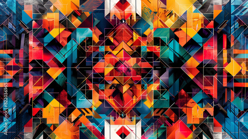 Abstract geometric artwork with overlapping colorful shapes and facets.