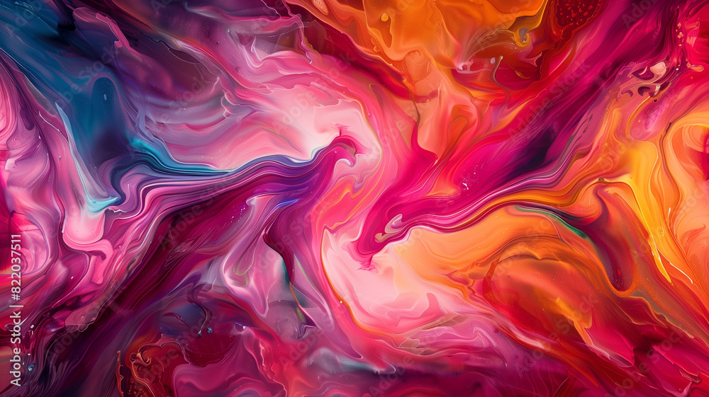 Obraz premium Abstract painting with vibrant swirling colors in a fluid pattern.