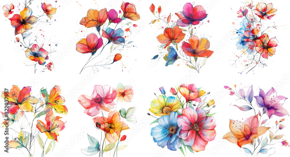 Obraz premium Set of beautiful floral elements for composition. Use for cloth, greeting card, invitation, wedding concept, arrangement, floral poster, woman cloth, fabric, floral bouquets. Vector eps illustrator. 