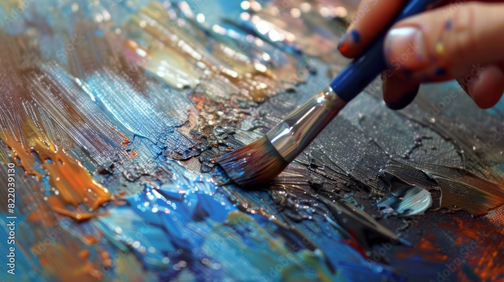 Art fair, close-up of artist's brush on canvas, creative expression in action. Art fair, close-up of artist's brush on canvas, creative expression in action.