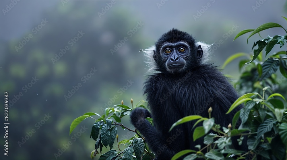 Fototapeta premium A black monkey in forest