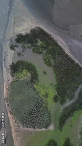 Aerial view of Laguna de la Ramallosa wetlands and lagoon, Baiona, Pontevedra, Spain. photo