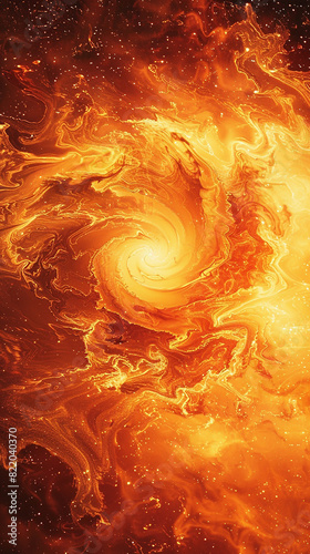 Layers of fiery oranges and yellows swirling together, like the flames of a blazing bonfire against a starlit sky.