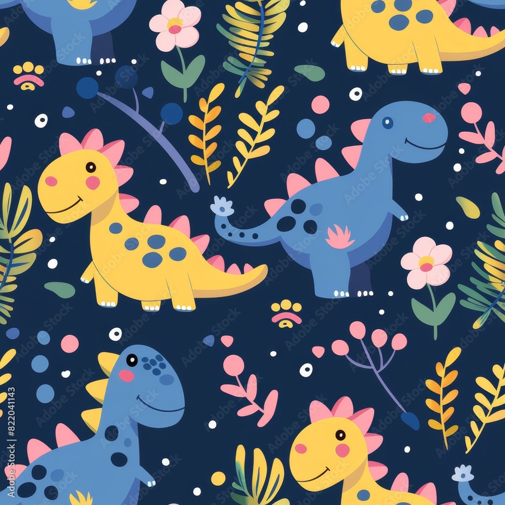 Fototapeta premium Seamless Pattern Cute Dinosaurs