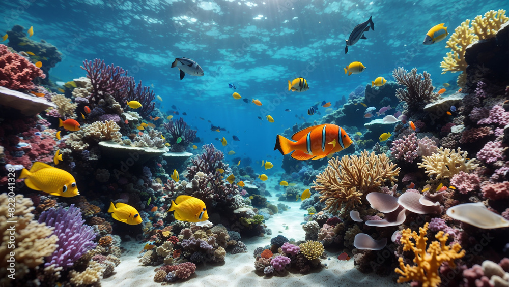 Obraz premium . The coral is colorful and the water is blue and clear.