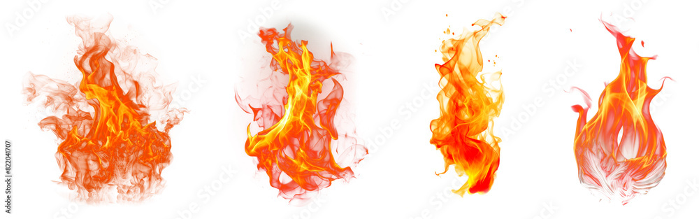 Fire effect png element set on transparent background