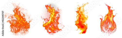 Fire effect png element set on transparent background