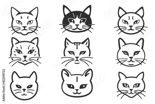 A set of nine cats with unique eye colors  perfect for pet lovers and animal enthusiasts
