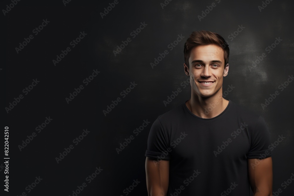 Charcoal background Happy european white man realistic person portrait of young beautiful Smiling man good mood Isolated on Background Banner with copyspace 