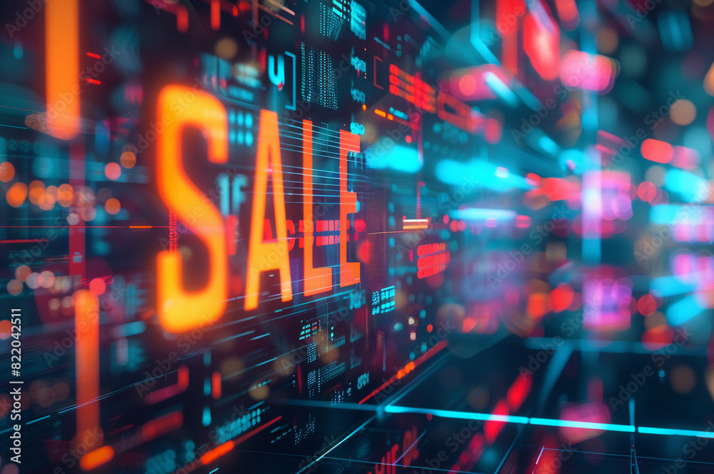 Fototapeta premium Digital Sale Concept with Glowing Neon Sign