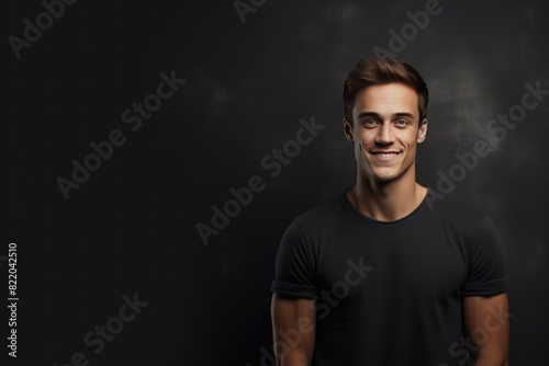 Charcoal background Happy european white man realistic person portrait of young beautiful Smiling man good mood Isolated on Background Banner with copyspace  © Zickert