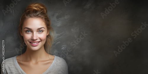 Charcoal background Happy european white Woman realistic person portrait of young beautiful Smiling Woman Isolated on Background ethnic diversity equality  © Zickert