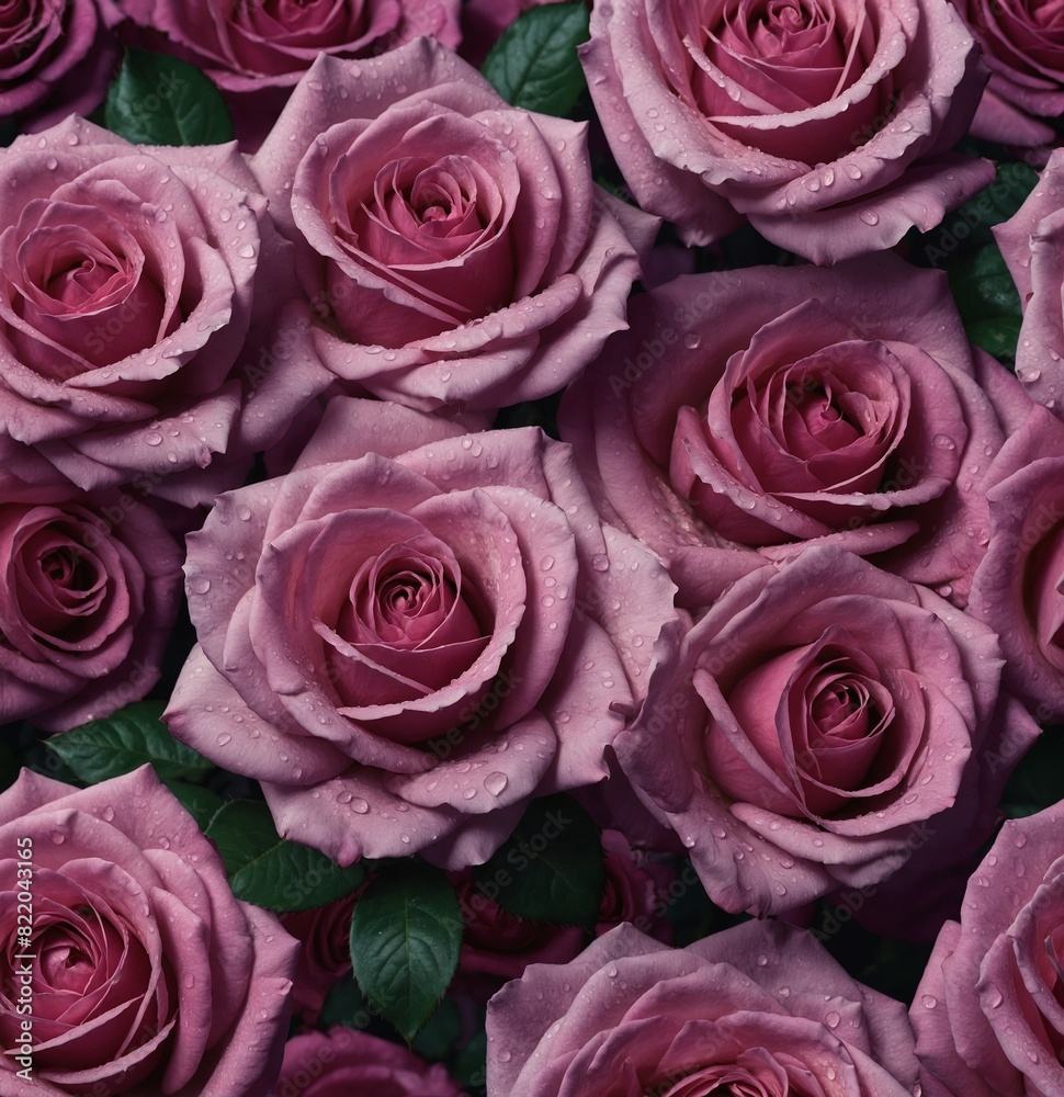 A beautiful arrangement of purple roses with vibrant green leaves. A beautiful arrangement of purple roses with vibrant green leaves.