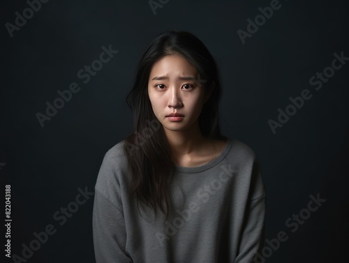 Charcoal background sad Asian Woman Portrait of young beautiful bad mood expression Woman Isolated on Background depression anxiety fear burn out health  © Zickert