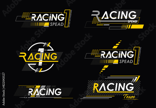 Race sport car stripe stickers, checker decals. Motorsport championship or rally racing tournament vintage symbols. Car tuning stickers, speed racing stripes. Markings for transport.