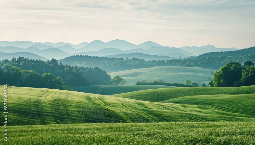 Mountain Landscape with Sky: A serene scene of misty mountains, green hills, and a vibrant sky at sunrise, showcasing the beauty of nature Mountain Landscape with Sky: A serene scene of misty mountains, green hills, and a vibrant sky at sunrise, showcasing the beauty of nature