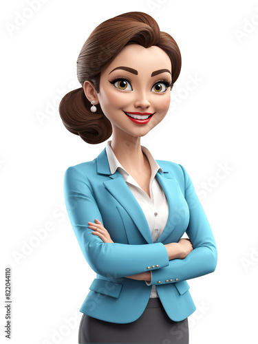Happy 3d business woman. Transparent white background. Generative AI