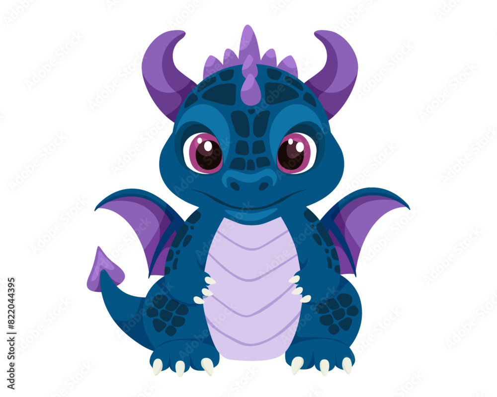 Fototapeta premium Adorable Cartoon Baby Dragon with a Playful Expression on a White Background. Chinese New Year. Baby fire dragon or dinosaur cute character isolated vector. Fairytale monster