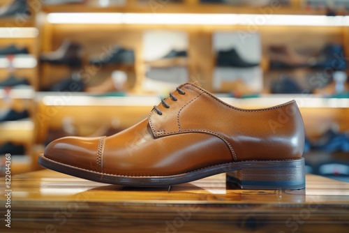 Brown shoes placed on a wooden table, suitable for fashion or lifestyle themes © Fotograf