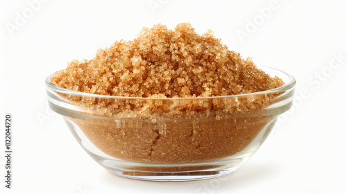 Brown sugar in glass bowl isolated on white