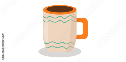 Doodle Ceramic Mug Icon, Hand Drawn Wavy Zigzag Lines Coffee Mug Vector Illustration.	