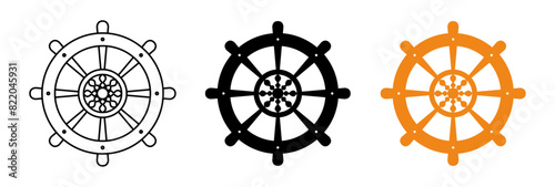 Dharmachakra symbol in Buddhism. Set of dhammachakra icons. Buddhism sacred symbol. Isolated dharma wheel set.  Vector illustration concept.  photo
