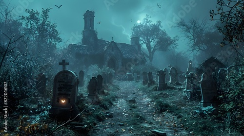 Halloween Night Graveyard Awakens with Rising Zombies photo