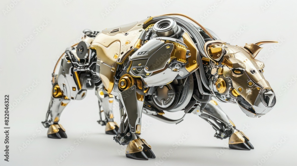 Boar Robot Gold and silver colors on a white background Boar Robot Gold and silver colors on a white background