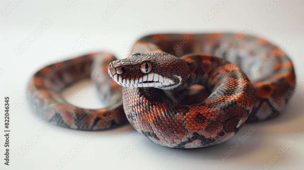 A close-up view of a snake on a white surface. Ideal for educational materials or wildlife-themed projects A close-up view of a snake on a white surface. Ideal for educational materials or wildlife-themed projects