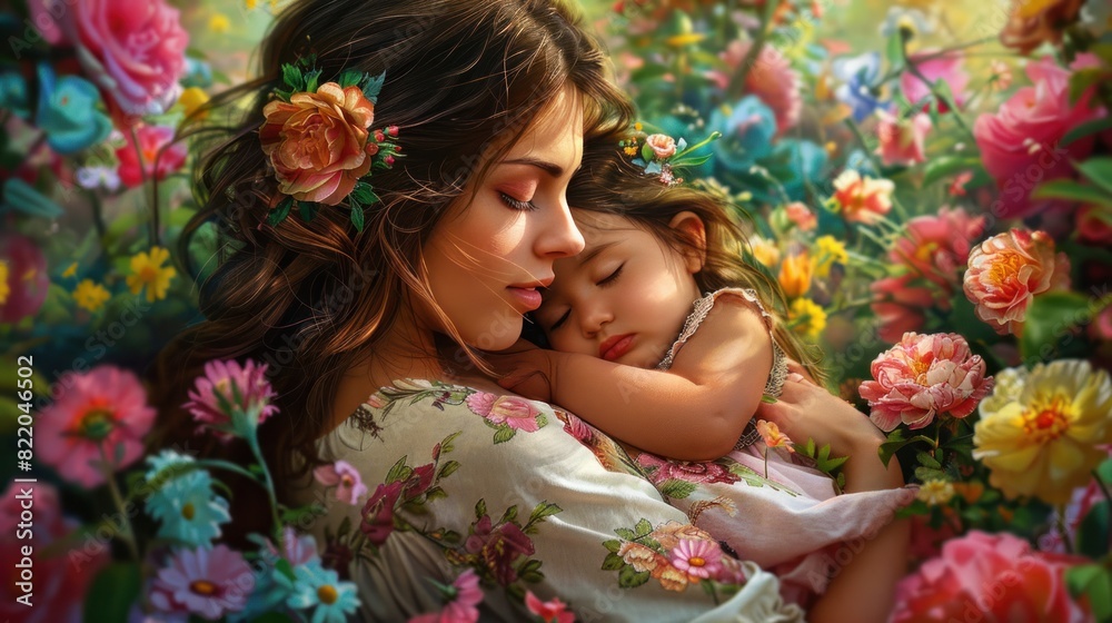 A mother's love is illustrated in this enchanting image that captures the essence of a mother's unwavering love and devotion. A mother's love is illustrated in this enchanting image that captures the essence of a mother's unwavering love and devotion.